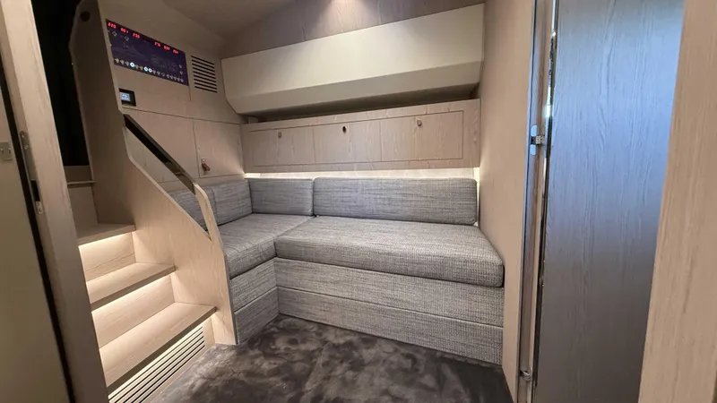 Slide: The Image of Modern interior of 2026 Santasevera52 yacht with cozy seating and sleek design. - 9