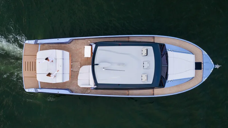 Slide: The Image of Overhead view of 2026 Santasevera52 yacht cruising on water. - 1