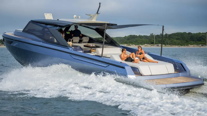 Slide: The Image of Luxurious 2026 Santasevera52 yacht cruising with passengers relaxing on deck. - 18