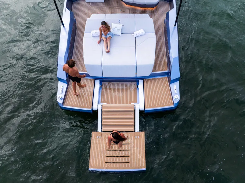 Slide: The Image of Luxury Santasevera52 yacht with sunbathing deck, 2026 model, on open water. - 2