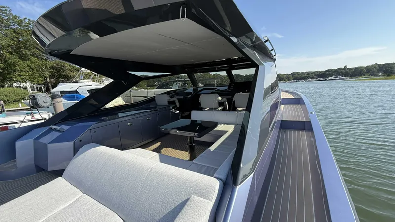 Slide: The Image of Luxurious 2026 Santasevera52 yacht with sleek design and spacious deck on a serene waterway. - 23