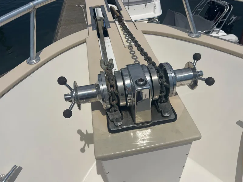 Slide: The Image of Anchor windlass on 1998 Cherubini Independence boat deck. - 2