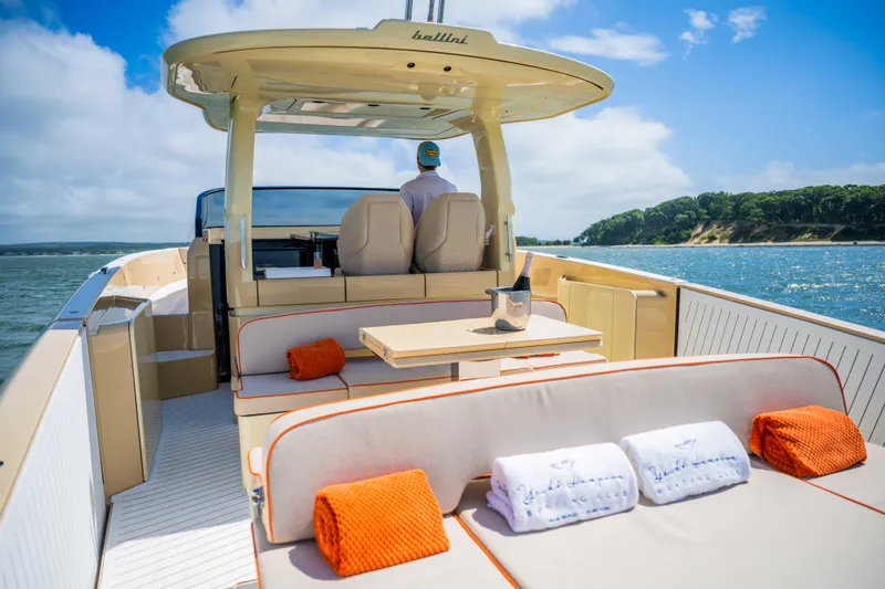 Slide: The Image of Luxurious Bellini Astor 36 yacht interior, 2026 model, cruising on a sunny day. - 12