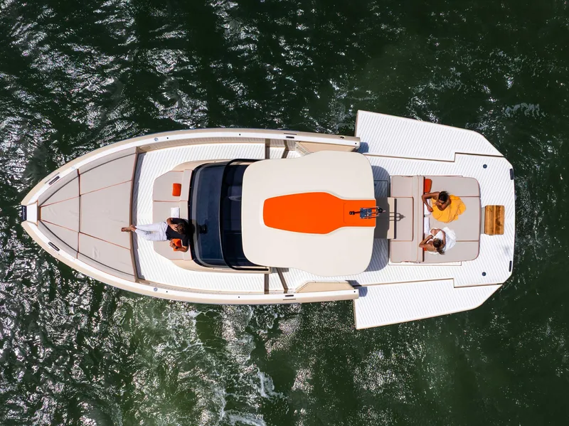 Slide: The Image of Aerial view of 2026 Bellini Astor 36 yacht cruising on water. - 5