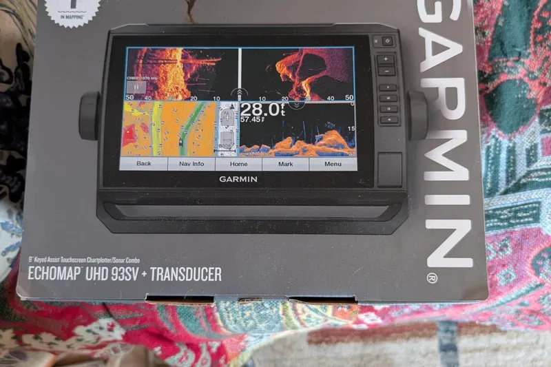 Slide: The Image of Garmin ECHOMAP UHD 93SV with transducer on Bayliner Rendevous 26, 1998 model. - 18