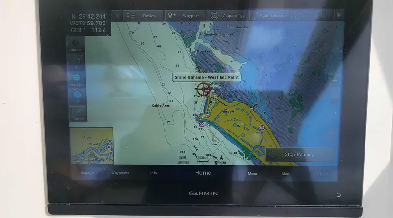 Slide: The Image of Garmin navigation screen displaying Grand Bahama map on a 2008 Intrepid 430 Sport Yacht. - 18