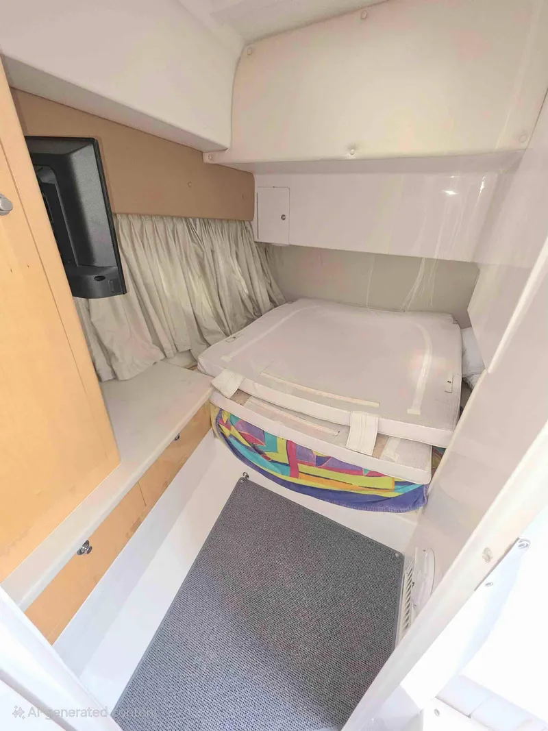 Slide: The Image of Interior cabin of 2008 Intrepid 430 Sport Yacht with bed and storage. - 40