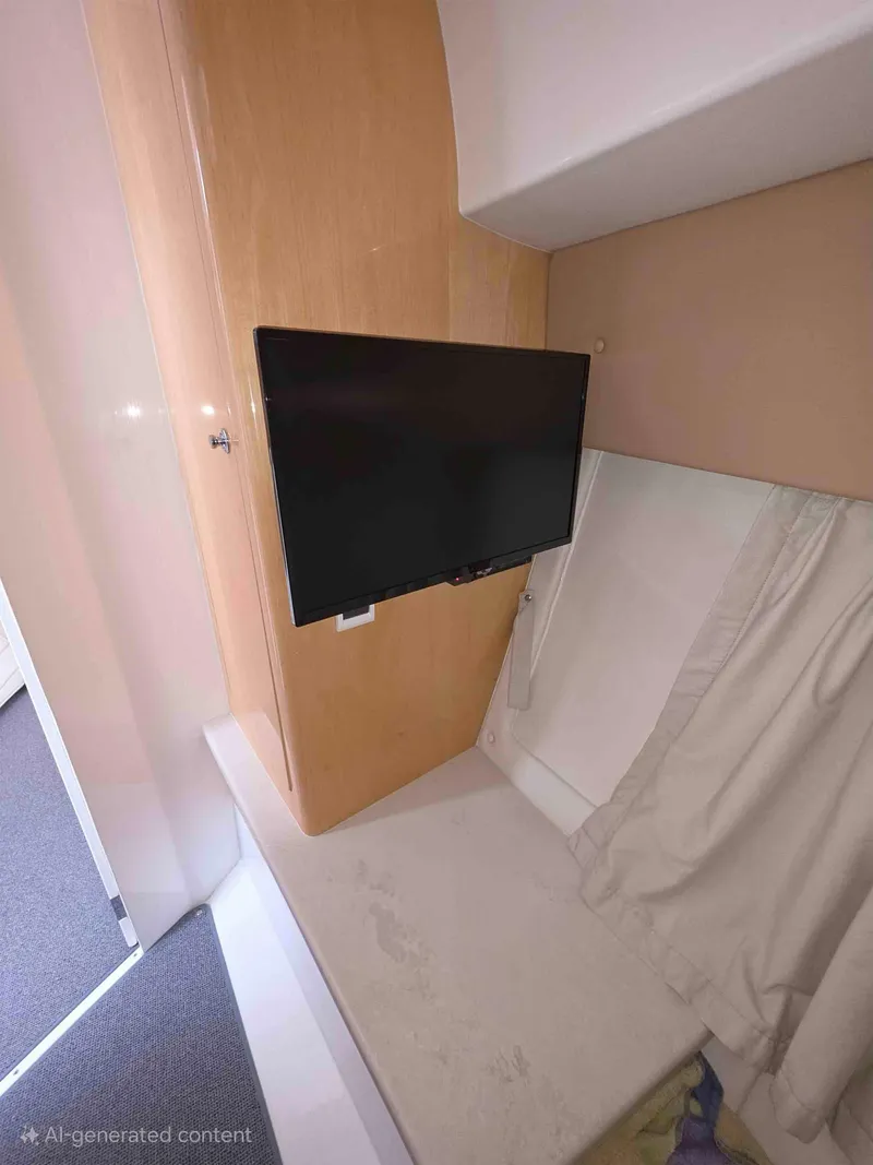 Slide: The Image of Interior cabin of 2008 Intrepid 430 Sport Yacht with mounted TV and bed. - 41