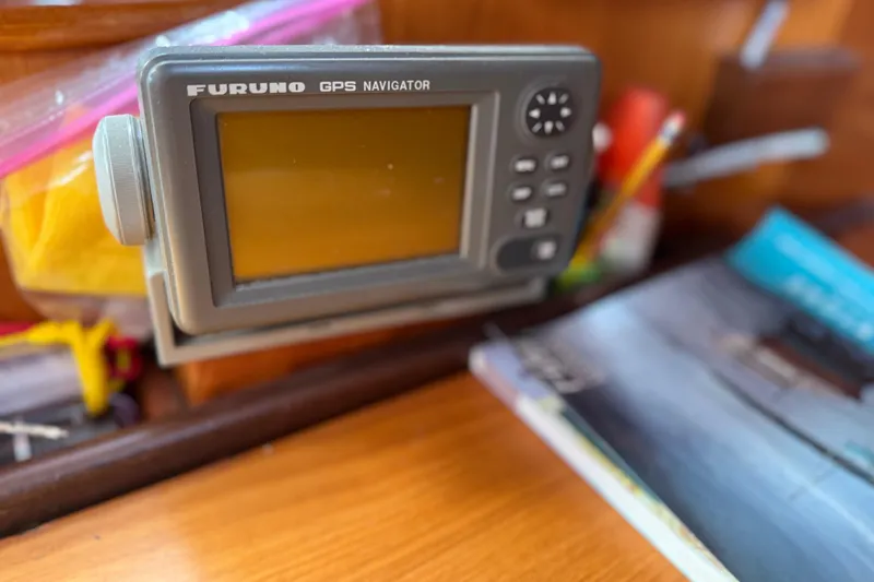Slide: The Image of Furuno GPS navigator on 1985 Beneteau First 375 yacht interior. - 26