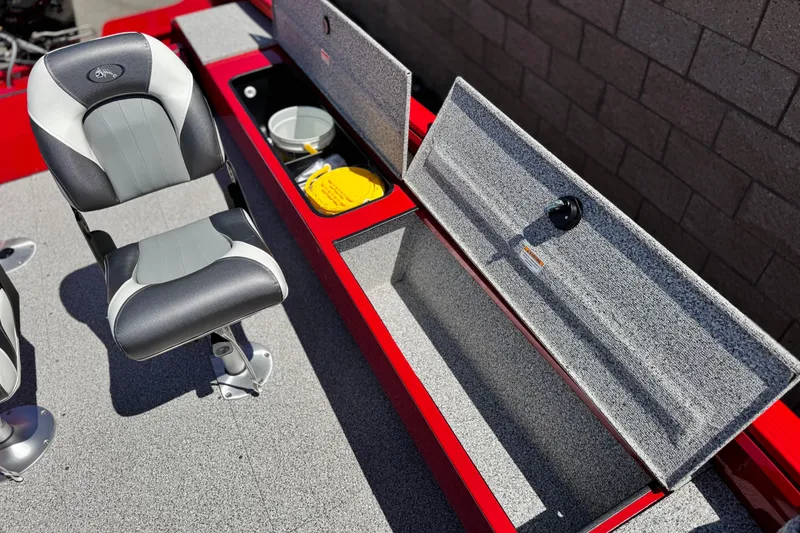 Slide: The Image of 2023 Apex Polar Kraft V186 boat interior with storage compartments and seating. - 17