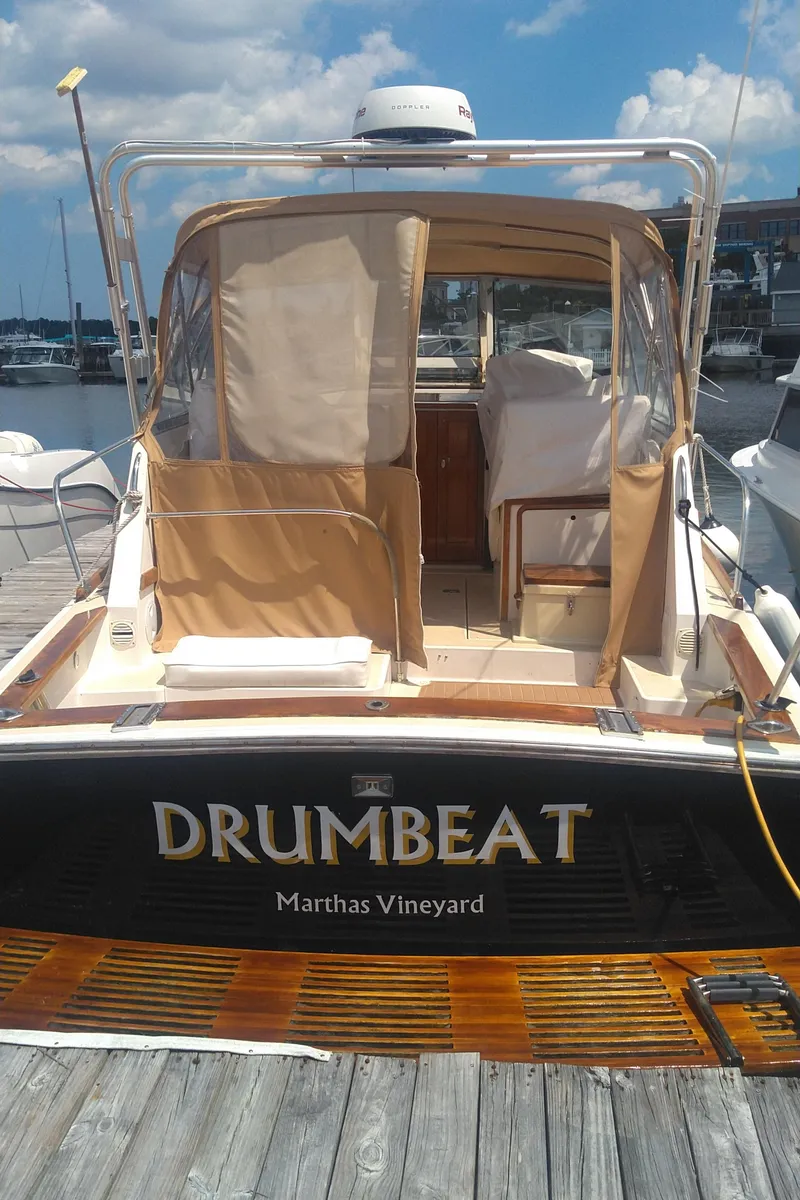 Slide: The Image of 1998 Bruckmann BLUESTAR 29 boat named "DRUMBEAT" docked at Martha's Vineyard. - 5