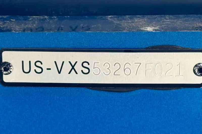 Slide: The Image of 2021 Vexus AVX1980 boat identification plate with serial number US-VXS53267F021. - 21