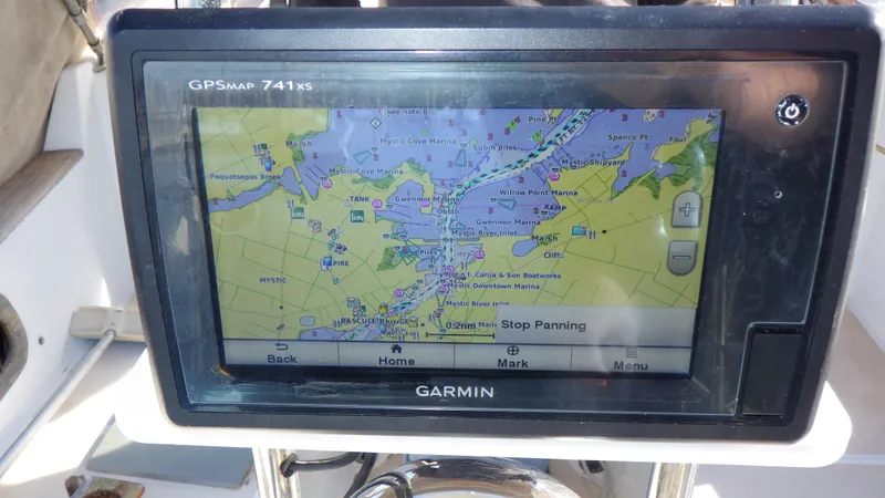 Slide: The Image of Garmin GPSMAP 741xs displaying nautical map on a Bristol 35.5, 1982 model. - 16