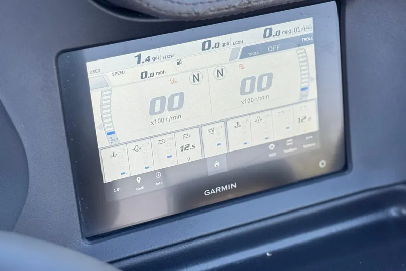 Slide: The Image of Garmin display on 2023 Manitou 25 XT RFXW showing speed and engine metrics. - 26