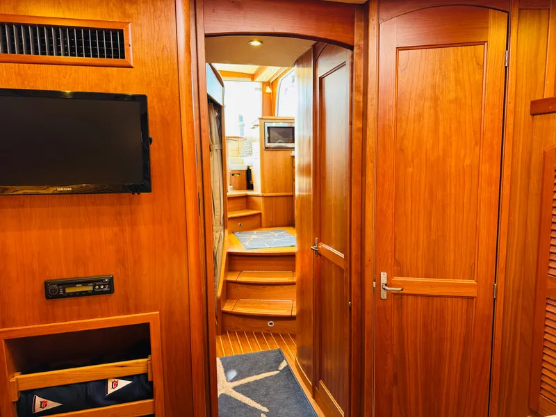 Slide: The Image of Interior of 2018 Sabre 42 Salon Express yacht with wooden finish and modern amenities. - 24