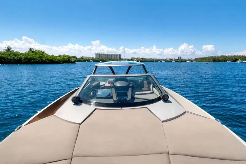 Slide: The Image of Luxurious Tecnomar Evo 55 yacht cruising on a sunny day, 2017 model. - 15