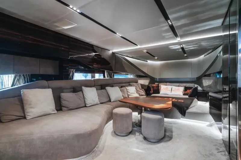 Slide: The Image of Luxurious interior of 2017 Tecnomar Evo 55 yacht with modern seating and elegant design. - 17