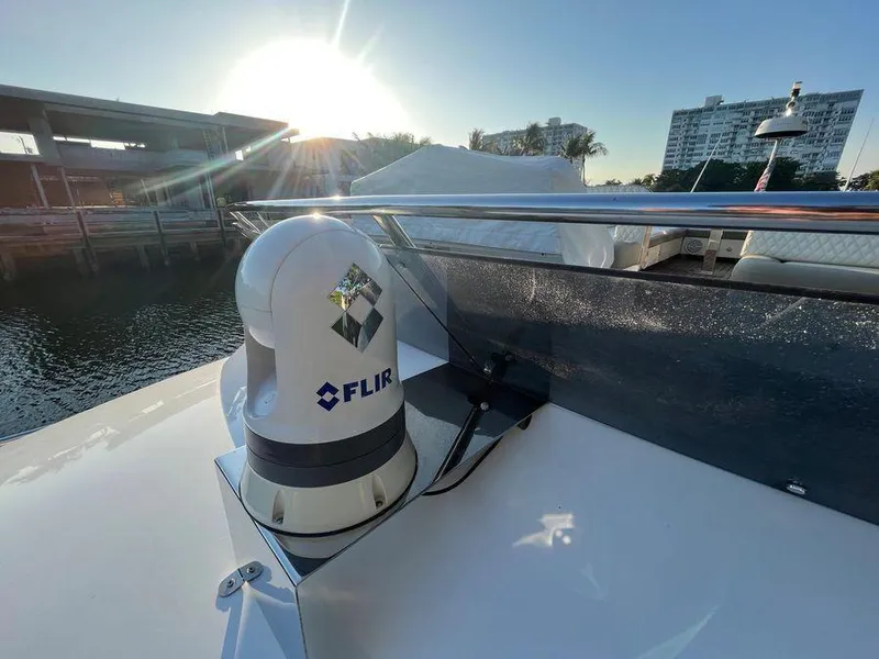 Slide: The Image of FLIR camera on 2019 Schaefer 510 yacht, docked at sunset. - 11