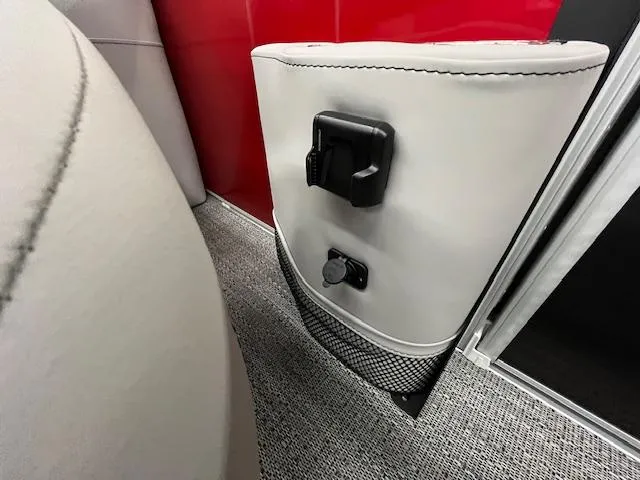 Slide: The Image of Interior detail of 2025 Barletta ARIA 20QC pontoon boat with modern upholstery and storage. - 12