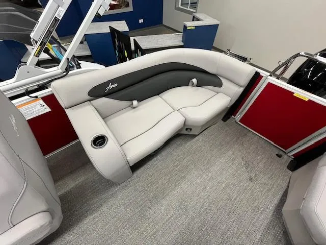 Slide: The Image of 2025 Barletta ARIA 20QC boat interior with plush seating and modern design. - 21