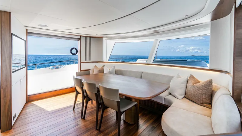Slide: The Image of Luxurious interior of 2024 Princess X80 yacht with ocean view and elegant dining area. - 28