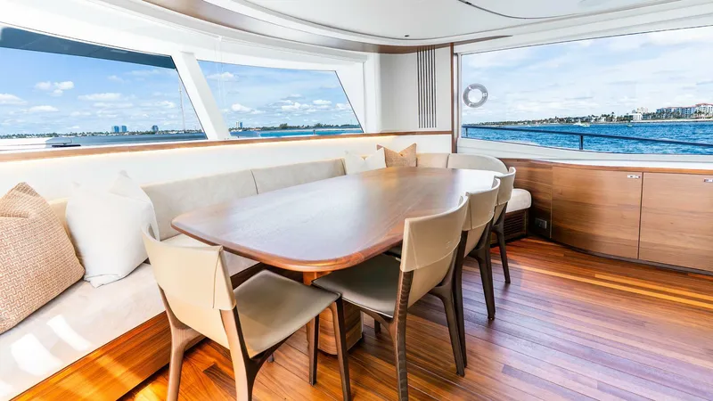 Slide: The Image of Luxurious interior of 2024 Princess X80 yacht with elegant dining area and ocean view. - 31