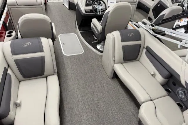 Slide: The Image of 2025 Barletta Cabrio 22QC interior with luxurious seating and modern design. - 12