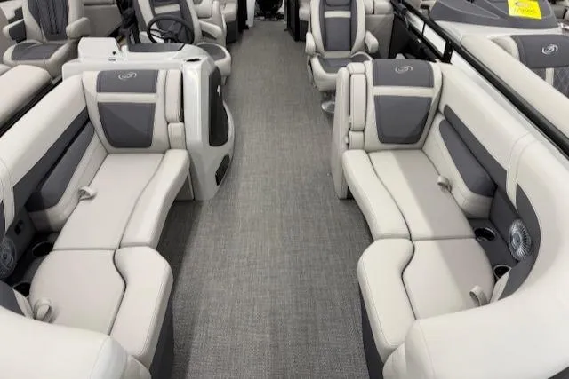 Slide: The Image of 2025 Barletta Cabrio 22QC interior with luxurious seating and modern design. - 2