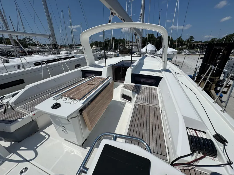 Slide: The Image of 2024 Beneteau Oceanis 51.1 yacht deck with sleek design and spacious layout. - 4