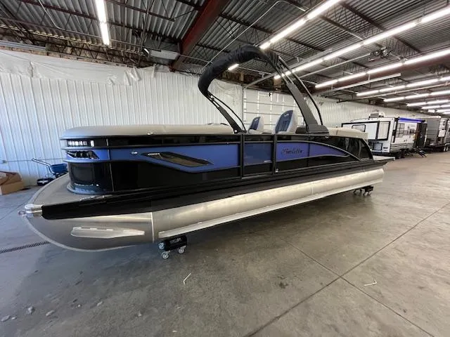 The Image of 2025 Barletta CORSA 23QC pontoon boat in warehouse, side view. - 0