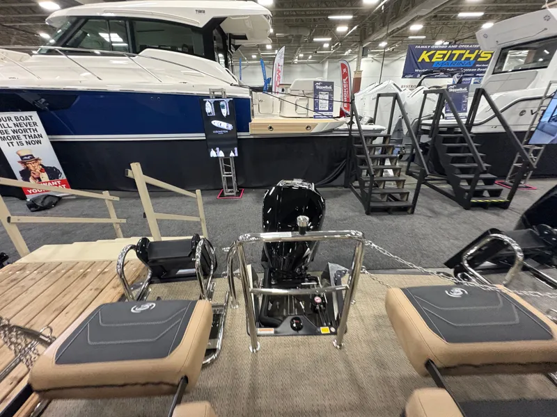 Slide: The Image of Barletta Cabrio 22 M 2026 displayed at a boat show. - 9