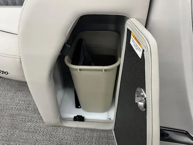 Slide: The Image of Barletta Lusso 25UC 2025 model with built-in storage compartment and trash bin. - 14