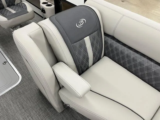Slide: The Image of Luxurious seating in the 2025 Barletta Lusso 25UC pontoon boat, featuring elegant upholstery design. - 23