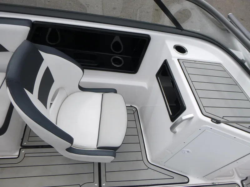 Slide: The Image of 2020 Yamaha Boats 195S interior with sleek seating and modern dashboard design. - 8