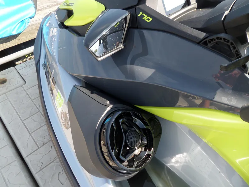 Slide: The Image of 2021 Sea-Doo GTI SE 170 jet ski, close-up of speaker and design details. - 6