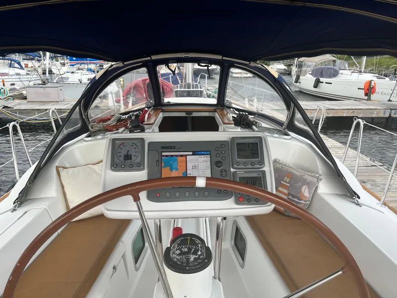 Slide: The Image of Cockpit view of 2008 Jeanneau Sun Odyssey 36i sailboat with navigation instruments. - 7