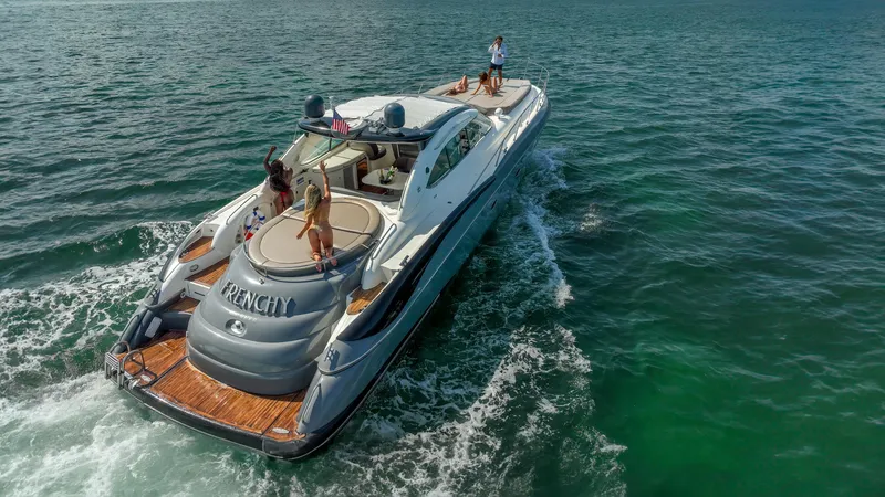 Slide: The Image of Sunseeker Predator 58 yacht cruising on open water, 1999 model. - 46