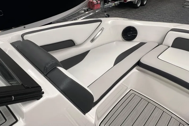 Slide: The Image of 2024 Yamaha Boats 195S interior seating with sleek design and modern upholstery. - 14