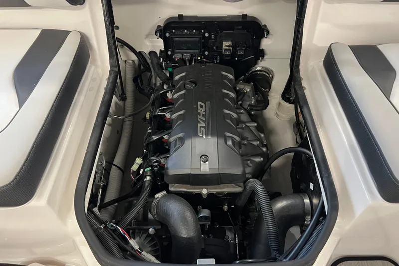 Slide: The Image of 2024 Yamaha Boats 195S engine compartment showcasing powerful motor and components. - 16