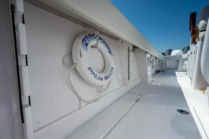 Slide: The Image of 2023 Jupiter 38 boat deck with life ring, Palm Beach, clear sky. - 19