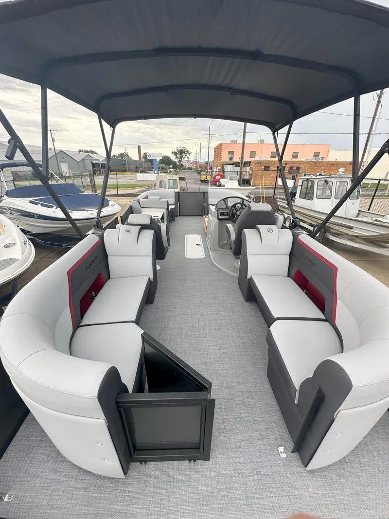 Slide: The Image of 2026 Flagship D22CU Extended Deck boat with spacious seating and canopy. - 3