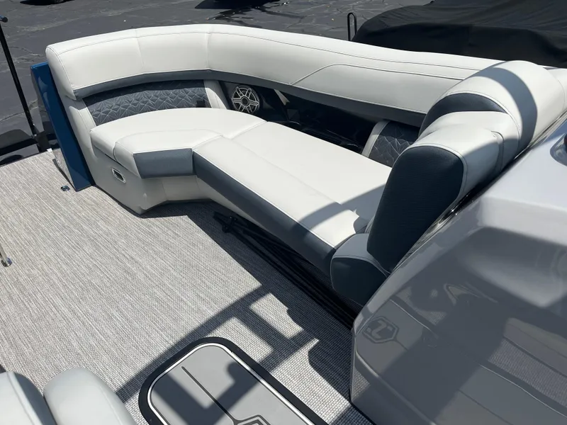 Slide: The Image of Luxurious seating on 2026 Harris Grand Mariner 230 pontoon boat, featuring elegant upholstery. - 18