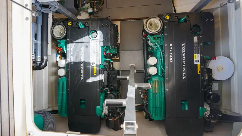 Slide: The Image of Engine room of a 2018 Prestige 500 Flybridge with dual Volvo Penta IPS 600 engines. - 35