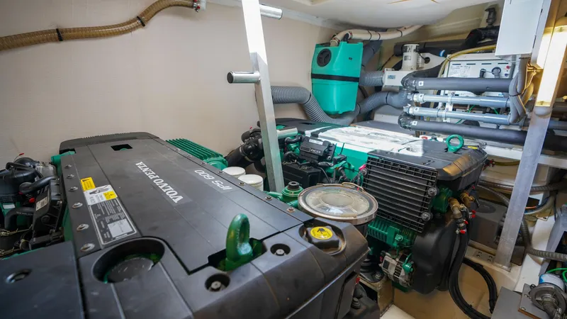 Slide: The Image of Engine room of 2018 Prestige 500 Flybridge yacht with Volvo Penta engines. - 36