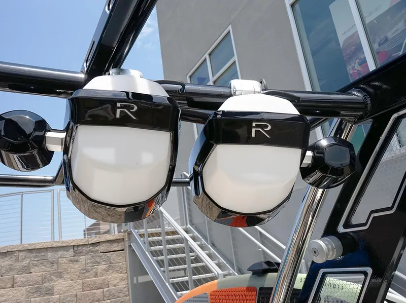 Slide: The Image of 2022 Cobalt R6 Surf boat speakers mounted on a sleek black frame. - 11