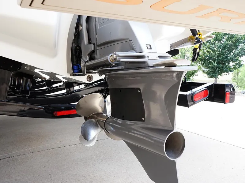 Slide: The Image of 2022 Cobalt R6 Surf boat propeller and stern detail. - 17