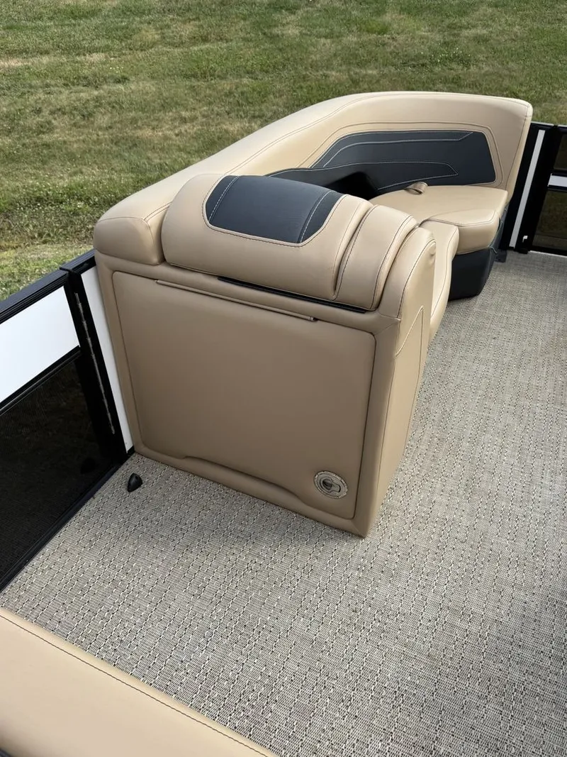 Slide: The Image of The image shows a beige seat on a boat with carpeted flooring. - 21