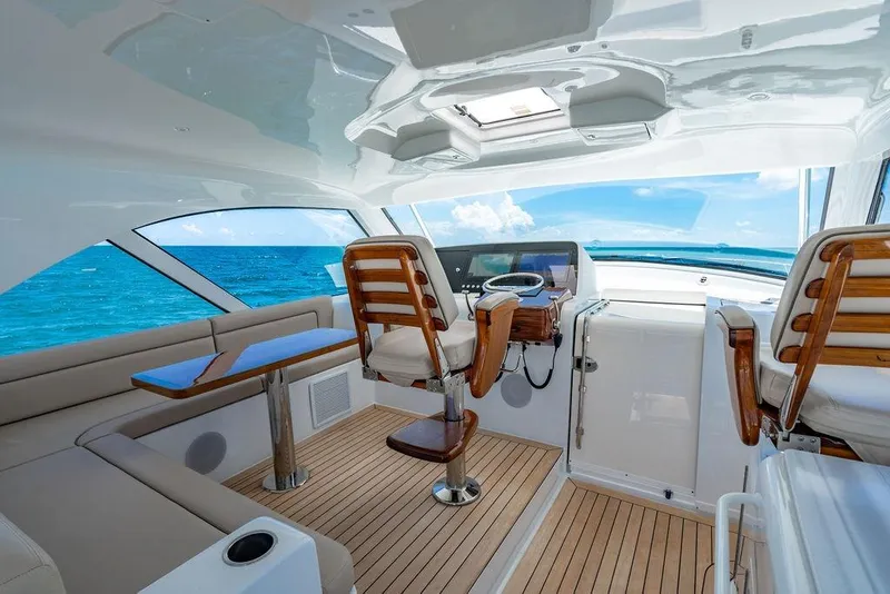 Slide: The Image of Luxurious interior of 2023 Hatteras GT45X yacht with ocean view. - 13