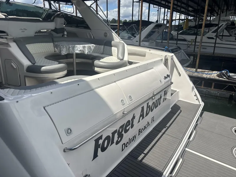 Slide: The Image of 1996 Sea Ray 500 Sundancer yacht with seating area, docked in Delray Beach, FL. - 16