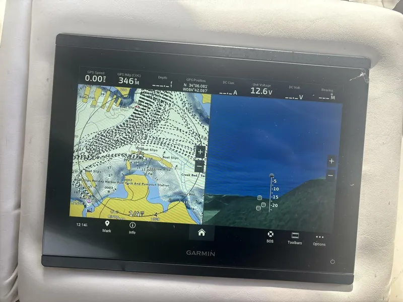 Slide: The Image of Garmin marine GPS display on a 1996 Sea Ray 500 Sundancer yacht. - 45